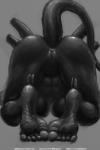 2017 2:3 alien alien_(franchise) anus ass_up biped breasts butt feet female genitals hi_res humanoid monochrome nihilophant pussy rear_view simple_background solo xenomorph