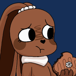 anthro brown_body brown_fur candy chewing dessert eating eyelashes female food fur heart_nose heart_symbol long_ears simple_background solo transparent_background white_body white_fur worried marielx blushcrunch_studio dandy's_world roblox cocoa_(dandy's_world) lagomorph leporid mammal rabbit toon_(dandy's_world) 1:1 2025 alpha_channel animated low_res