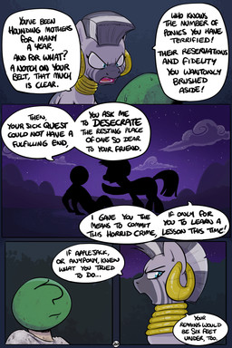 angry dialogue duo ear_piercing ear_ring female feral forest male night outside piercing plant ring_piercing silhouette text tree shoutingisfun friendship_is_magic hasbro my_little_pony anon zecora_(mlp) equid equine human mammal zebra 2:3 comic english_text hi_res