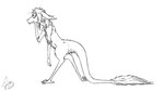 ambiguous_gender anthro fangs fur hair nude simple_background solo teeth tired walking white_background tersethra out-of-placers sesra mammal yinglet 16:9 2017 hi_res monochrome widescreen female_(lore)