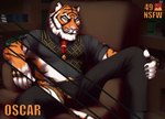 anthro bottomwear bulge claws clothing gloves gold_(metal) handwear male necktie pants scar shirt solo stripes topwear uncensored_at_paywall underwear vest sammaeel epic_games fortnite oscar_(fortnite) felid mammal pantherine tiger alternate_version_at_paywall hi_res