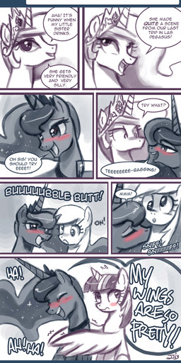 ask_blog blush dialogue drunk feathered_wings feathers female feral fur group hair happy horn princess royalty smile substance_intoxication text wings john_joseco friendship_is_magic hasbro my_little_pony mythology tumblr derpy_hooves_(mlp) princess_celestia_(mlp) princess_luna_(mlp) twilight_sparkle_(mlp) equid equine mammal mythological_creature mythological_equine pegasus winged_unicorn 2013 comic english_text monochrome