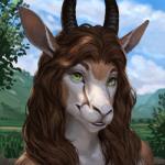 1:1 2018 ambiguous_gender antelope anthro bovid brown_hair bust_portrait caraid day digital_media_(artwork) green_eyes hair horn looking_at_viewer mammal outside portrait sky smile solo