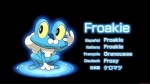 ambiguous_gender amphibian black_background blue_body english_text feral french_text froakie generation_6_pokemon german_text italian_text japanese_text nintendo pokemon pokemon_(species) simple_background solo spanish_text text translated unknown_artist water yellow_eyes