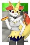 4_fingers anthro blurred_background female fingers food holding_food holding_hot_dog holding_object hot_dog inner_ear_fluff licking licking_lips looking_at_viewer red_eyes red_inner_ear_fluff solo standing tongue tongue_out tuft gritezaa555_(artist) nintendo pokemon braixen generation_6_pokemon pokemon_(species) 2:3 artist_name hi_res