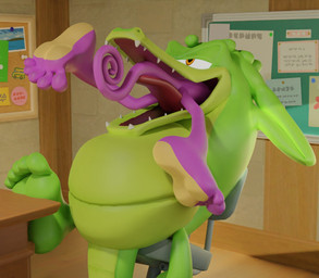 anthro barefoot bude chair duo feet foot_on_table furniture green_body green_scales hands_behind_back male male_pred male_prey narrowed_eyes on_chair partially_inside purple_body purple_scales scales sitting sitting_on_chair smug_face swallowing table vore yellow_eyes ask-macro-rookie sega sonic_the_hedgehog_(series) espio_the_chameleon vector_the_crocodile chameleon crocodile crocodilian lizard reptile scalie 2023 3d_(artwork) digital_media_(artwork) hi_res