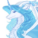 blue_eyes blue_hair female feral fur hair horn nude smile solo white_body white_fur white_horn mythology qinghan dragon mythological_creature mythological_scalie scalie 1:1 hi_res