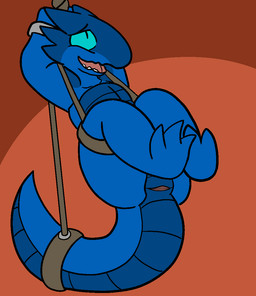 animal_genitalia anthro bdsm bondage bound cloaca female flat_chested genitals horizontal_cloaca nude simple_background smile solo submissive submissive_female suspension trout_(artist) lolori kobold reptile scalie 2017 aliasing digital_media_(artwork)