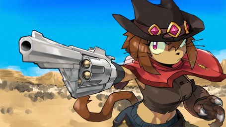 anthro belly breasts brown_hair bullet claws clothing cowboy_hat cowboy_outfit female gun gun_arm hair handgun hat headgear headwear looking_at_viewer navel ranged_weapon revolver short_hair solo weapon weapon_arm orly_custer gameoverse glitch_productions kit_bodega domestic_cat felid feline felis mammal 16:9 4k absurd_res hi_res widescreen