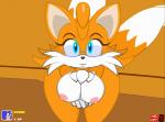 anthro blue_eyes breasts crossgender dipstick_tail duo eyewear female fur glasses looking_at_viewer markings multicolored_tail nipples orange_body orange_fur smile solo_focus tail tail_markings white_body white_fur yellow_body yellow_fur ctrl-z enormous_(artist) sega sonic_the_hedgehog_(series) miles_prower canid canine fox mammal 2d_animation animated digital_media_(artwork) motion_tweening short_playtime