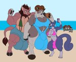 4_fingers 4_toes anthro balls_outline big_breasts big_bulge bikini bikini_top biped bovid_horn breasts bulge caprine_horn cellphone claws clothing cloven_hooves detailed_bulge digitigrade electronics feet finger_claws fingers fluffy genital_outline group gynomorph gynomorph_anthro hindpaw holding_cellphone holding_object holding_phone holding_smartphone hooves horn huge_bulge hyper hyper_bulge intersex intersex_anthro musclegut muscular paws phone ram_horn selfie sheath_outline smartphone swimwear tail thick_thighs toe_claws toes trio tusks two-piece_swimsuit unguligrade yaudizz gertie socchi tyne_(yaudizz) binturong bovid caprine domestic_pig mammal mouflon sheep suid suine sus_(pig) viverrid wild_boar wild_sheep hi_res