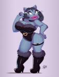 anthro big_breasts breasts eyelashes female huge_breasts lipstick makeup mature_anthro mature_female simple_background smile solo thick_thighs oigresd tripping_the_rift katherine_'kitty'_malak domestic_cat felid feline felis mammal hi_res