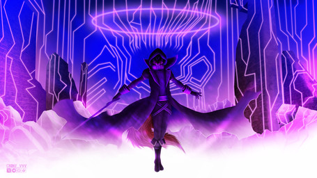 abstract_background action_pose anthro biped clothed clothing coat fluffy fluffy_tail front_view fully_clothed holding_melee_weapon holding_object holding_sword holding_weapon hood male male_anthro melee_weapon pose solo spread_arms sword tail topwear weapon rory_vwv eminence_in_shadow canid canine fox mammal 16:9 4k absurd_res hi_res high_contrast widescreen