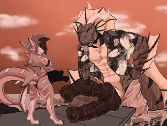 2_penises abs animal_genitalia animal_penis anthro backsack balls bedroom_eyes biceps big_balls big_penis bikini bikini_bottom bikini_top bodily_fluids bottomwear bottomwear_down breasts butt clothed clothing crossed_arms duo equine_genitalia equine_penis erection feet fingers genital_fluids genitals gynomorph hair half-closed_eyes horn huge_penis intersex intersex/male knot knotted_penis larger_male leaking_precum licking licking_lips licking_own_lips looking_at_another male multi_genitalia multi_penis muscular muscular_anthro muscular_male narrowed_eyes open_clothing open_shirt open_topwear outdoor_nudity pants pants_down partially_clothed partially_submerged pecs penis precum precum_string seductive self_lick shirt size_difference slit_penis smaller_gynomorph smaller_intersex smile standing swimwear tail toes tongue tongue_out topwear two-piece_swimsuit urethra wet wet_body theoraclefolf mythology aquatic dragon fish mythological_creature mythological_scalie scalie shark digital_media_(artwork) hi_res