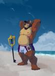 anthro beach belly clothing hat headgear headwear keyblade male melee_weapon moobs navel nipples outside overweight overweight_anthro overweight_male seaside solo swimwear water weapon merfiller disney kingdom_hearts square_enix bear mammal 2019 hi_res