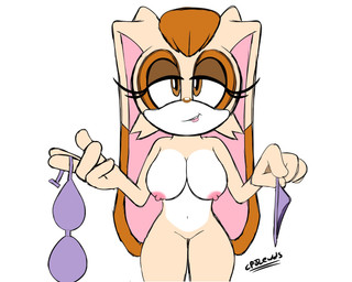 anthro areola big_breasts big_ears bra breasts brown_eyes brown_hair brown_nose clothing dipstick_ears ear_markings eyelashes female floppy_ears front_view fur genitals hair head_tuft holding_bra holding_clothing holding_object holding_panties holding_underwear long_ears looking_at_viewer lop_ears multicolored_ears navel nipples nude panties pink_areola pink_nipples simple_background smile solo tan_body tan_fur thick_thighs tuft underwear vulva white_background white_body white_fur wide_hips cpjloods sega sonic_the_hedgehog_(series) vanilla_the_rabbit lagomorph leporid mammal rabbit hi_res