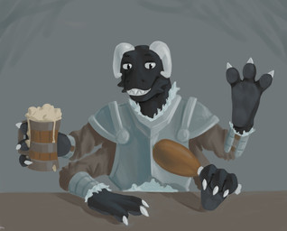 anthro armor beverage claws clothing container cup feet food foot_focus foot_hands horn male mug multi_arm multi_limb plantigrade soles solo stable toe_claws toes maxx5530 reptile scalie