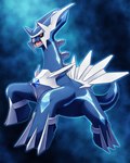 ambiguous_gender black_sclera blue_background blue_body feral open_mouth red_eyes simple_background solo on_ice_(artist) nintendo pokemon dialga generation_4_pokemon legendary_pokemon pokemon_(species) absurd_res blue_theme hi_res