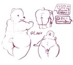 anthro ass_up belly big_butt butt chastity_cage chastity_device leaning male moobs shy solo text lavir one_piece bepo_(one_piece) bear humanoid mammal polar_bear ursine english_text hi_res