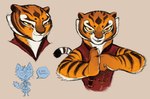 2024 anthro clothing dreamworks felid female fur heart_eyes heart_symbol hi_res kung_fu_panda looking_at_viewer mammal master_tigress orange_body orange_eyes orange_fur pantherine red_clothing smile solo striped_body striped_fur stripes t0byinthesky tiger whiskers white_body white_fur yellow_sclera