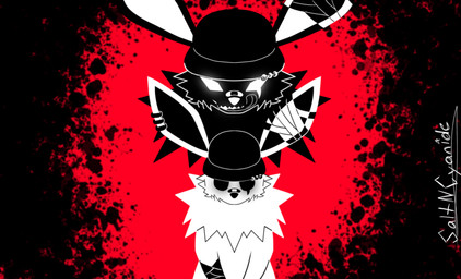 bandage bandage_on_face bandage_on_nose bandaged_arm bandaged_ear clothing duo ear_piercing facial_scar feral glowing glowing_eyes hat hat_over_eyes headgear headwear male nexus_carnerubyx piercing scar tongue tongue_out saltncyanide nintendo pokemon onex_volts eeveelution generation_1_pokemon jolteon pokemon_(species) hi_res