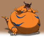 3_fingers 3_toes anthro belly big_belly bodily_fluids claws cracked cracked_ground drooling facial_horn fangs feet fingers front_view horn male morbidly_obese morbidly_obese_anthro morbidly_obese_male nose_horn nude obese obese_anthro obese_male open_mouth orange_body orange_scales overweight overweight_anthro overweight_male raised_tail saliva saliva_on_tongue saliva_string scales solo spread_arms standing tail teeth toes tongue tongue_out hectorthewolf bandai_namco digimon digimon_(species) dinosaur greymon prehistoric_species reptile scalie 2015