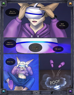 anthro bald big_ears black_border border bottomwear clock close-up clothed clothing dialogue female fingers footwear front_view fur holding_object hoodie inside navel night open_mouth pants purple_clothing shocked shoes slippers solo speech_bubble surprised tail tan_body tan_fur text topwear tuft vr_headset watch eliana-asato melony_(eliana-asato) canid canine fennec_fox fox mammal true_fox 2022 comic digital_media_(artwork) english_text hi_res