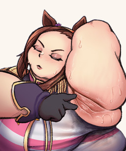 accessory arm_jiggle arm_squish armpit_fetish armpit_focus armpit_hair armpit_rub bedroom_eyes blep blush bodily_fluids body_hair brown_hair butt chubby_cheeks clothed clothing double_chin fat_arms female gloves hair hair_accessory hairband handwear jiggling lidded_eyes lips looking_at_viewer musk narrowed_eyes obese obese_female obese_humanoid one_eye_closed overweight overweight_female overweight_humanoid presenting presenting_armpit purple_eyes raised_arm seductive simple_background solo spread_armpit squish sweat sweatdrop sweaty_armpit sweaty_arms sweaty_clothing sweaty_face tongue tongue_out white_background wink winking_at_viewer wrinkled_armpit meesop bakushin_armpit_gif cygames uma_musume_pretty_derby sakura_bakushin_o_(pretty_derby) animal_humanoid equid equid_humanoid equine equine_humanoid horse_humanoid humanoid mammal mammal_humanoid 2026 2d_animation animated digital_media_(artwork) loop