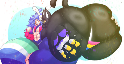 abs ambiguous_gender anal_wink anthro anus balls big_balls big_bulge big_butt big_penis black_body black_fur bulge butt butt_focus butt_grab clothed clothing confetti duo fur genitals hand_on_butt handprint_(marking) huge_balls huge_bulge huge_butt huge_penis hyper hyper_balls hyper_bulge hyper_butt hyper_genitalia hyper_penis jockstrap jockstrap_only lgbt_pride male male/ambiguous markings mask multicolored_body multicolored_fur nonbinary_pride_colors pansexual_pride_colors penis pride_color_clothing pride_colors purple_body purple_fur tail thong topless underwear underwear_only vincian_pride_colors yellow_eyes lumiink ink_(lumiink) zeke_morisson_(ilustyou56) demon domestic_cat felid feline felis haplorhine mammal monkey primate unknown_species absurd_res hi_res