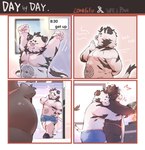 2022 anthro bear black_body butt clothing comic cooking duo english_text eyes_closed felid hug hugging_another hugging_from_behind humanoid_hands kemono male male/male mammal open_mouth stretching text underwear white_body yawn yimingsama