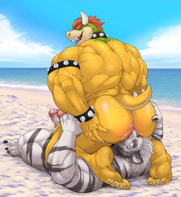 2_horns anal anthro anthro_on_anthro anthro_on_bottom anthro_on_top armband back_muscles barazoku beach beard big_butt big_muscles big_penis bodily_fluids bracelet butt butt_grab claws cloud collar day deltoids dripping duo erection eyebrows face_in_ass facesitting facial_hair feet finger_claws frottage fur genital_fluids genitals glans glistening glistening_butt green_body green_scales hair hand_on_butt horn huge_butt huge_muscles humanoid_feet humanoid_genitalia humanoid_penis interspecies jewelry kneeling looking_back lying male male/male male_on_bottom male_on_top manly muscular muscular_anthro muscular_male narrowed_eyes nude on_back on_bottom on_top open_mouth open_smile oral outside penile penis penises_touching plantigrade precum precum_drip red_hair rimming sand scales sex sitting_on_another sky smile soles spiked_armband spiked_bracelet spiked_collar spiked_tail spikes spikes_(anatomy) striped_body striped_fur stripes tail teeth thick_arms thick_thighs toes triceps tuft water white_body white_fur white_hair yellow_body yellow_scales taighet_28 mario_bros nintendo bowser drake_(drakesomething) felid koopa mammal pantherine scalie tiger 2024 hi_res