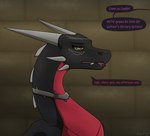 dialogue female feral horn jewelry multi_horn necklace off_screen offscreen_character solo teeth text tongue tongue_out apollyondragon activision mythology spyro_the_dragon cynder spyro dragon mythological_creature mythological_scalie scalie 2023 digital_media_(artwork) english_text half-length_portrait portrait signature