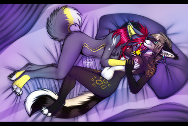bed black_fur black_nose blue_eyes breast_lick breasts brown_hair canine f-r95 female fur grey_fur hair lesbian licking mammal nipples nude red_hair smile tongue white_fur yellow_fur
Rating: Questionable
Score: 3
User: xXK1T5UN3Xx
Date: April 24, 2014