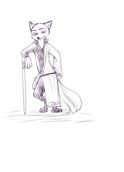 3_toes anthro barefoot closed_smile clothing feet fluffy fluffy_tail hand_on_hip leaning long_tail looking_at_viewer mouth_closed narrowed_eyes pupils robe simple_background smile tail thin_eyebrows toes white_background sou disney zootopia nick_wilde canid canine fox mammal monochrome