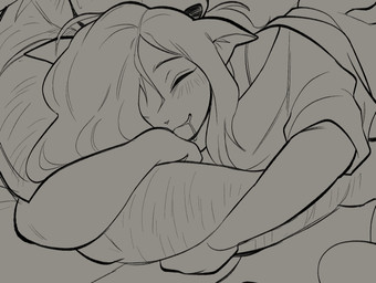 anthro arm_hair bodily_fluids body_hair breath clothed clothing drooling duo eyes_closed female hair hair_over_eye male male/female male_anthro saliva shirt smile topwear chewtoyys biscuit_(chewtoyys) lucky_(chewtoyys) canid canine canis domestic_cat domestic_dog felid feline felis mammal 2025 cropped greyscale monochrome sketch unfinished nonbinary_(lore)