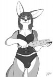 anthro breasts bulge butt_slap cleavage clothed clothing corset dominant dominant_gynomorph dominant_intersex gynomorph intersex lingerie paddle panties slap smile smirk solo spanking standing topwear underwear legatusflagrans canid canine fennec_fox fox mammal true_fox 2021 hi_res monochrome trans_(lore) trans_woman_(lore)