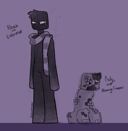 ambiguous_gender black_body clothed clothing duo feral flower flower_on_body flower_on_head hair markings not_furry plant scarf simple_background square_(anatomy) square_eyes text demon_ascended microsoft minecraft mojang xbox_game_studios cody_the_creeper_(demon_ascended) noah_the_enderman_(demon_ascended) creeper_(minecraft) enderman humanoid absurd_res digital_drawing_(artwork) digital_media_(artwork) english_text full-length_portrait hi_res monochrome portrait shaded signature sketch male_(lore)