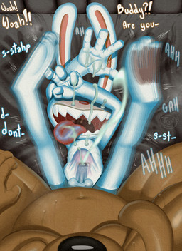 abdominal_bulge anal anal_orgasm anal_penetration anthro anthro_on_anthro anthro_penetrated anthro_penetrating anthro_penetrating_anthro balls bed begging_not_to_stop bodily_fluids cum cum_on_face cum_on_own_face cum_on_self cum_on_tongue cum_string cum_while_penetrated cumshot dialogue duo ejaculation erection feet fingers first_person_view foreskin fur furniture genital_fluids genitals hands-free humanoid_genitalia humanoid_penis intense_orgasm kneeling larger_male lying male male/male male_penetrated male_penetrating male_penetrating_male navel nude on_back on_bed open_mouth orgasm orgasm_face partially_retracted_foreskin penetration penile penile_penetration penis rough_sex saliva saliva_on_tongue sex shaking_orgasm sharp_teeth size_difference smaller_male smaller_penetrated spread_legs spreading sweat sweatdrop teeth text toes tongue tongue_out uvula white_body tush_(artist) sam_and_max max_(sam_and_max) samuel_dog canid canine canis domestic_dog lagomorph leporid mammal rabbit absurd_res digital_media_(artwork) english_text hi_res
