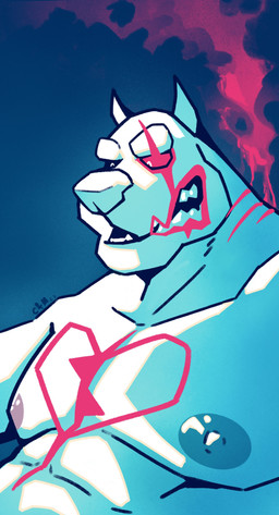 anthro black_sclera chest_markings facial_markings head_markings heart_(marking) male markings muscular muscular_anthro muscular_male nipples nude overweight overweight_anthro overweight_male pecs pupils red_markings red_pupils red_sclera simple_background solo white_body white_eyes chocolateandmilk canid canine canis domestic_dog mammal 2023 absurd_res bust_portrait dated hi_res portrait signature