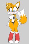 2_tails anthro awkward_smile big_breasts bikini blush boots bouncing_breasts breasts cleavage clothed clothing crossgender embarrassed eyelashes female footwear gloves handwear huge_breasts mtf_crossgender multi_tail raised_tail shoes solo swimwear tail two-piece_swimsuit wide_hips nelljoestar sega sonic_the_hedgehog_(series) miles_prower canid canine fox mammal absurd_res hi_res