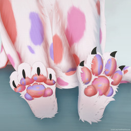 4_toes ambiguous_gender anthro bent_legs biped black_claws claws digitigrade drop_shadow feet foot_focus fur hindpaw long_tail low-angle_view markings mostly_offscreen_character multicolored_body multicolored_fur multicolored_legs multicolored_pawpads multicolored_tail pawpads paws simple_background sitting sitting_on_ground solo spots spotted_body spotted_fur spotted_legs spotted_markings spotted_tail tail tail_markings toes white_body white_fur white_legs white_paws white_tail red_the_kitsune kynan domestic_cat felid feline felis mammal 1:1 2026 absurd_res digital_media_(artwork) digital_painting_(artwork) hi_res painting_(artwork)
