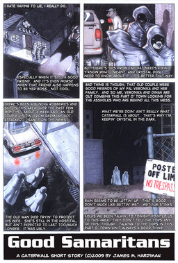ambiguous_gender anthro group male profanity text violence james_m_hardiman caterwaul badger bat gulonine mammal mustelid musteline wolverine comic english_text preview