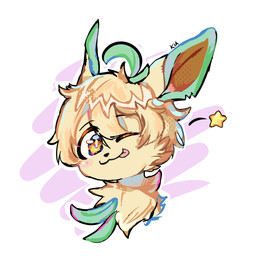 black_nose blush cheek_tuft facial_tuft feral fur half-closed_eyes looking_at_viewer male narrowed_eyes purple_background simple_background solo star tan_body tan_fur tongue tongue_out tuft white_background yellow_eyes basilbxun nintendo pokemon marian_(leafeon) eeveelution generation_4_pokemon leafeon pokemon_(species) 1:1 headshot_portrait hi_res portrait