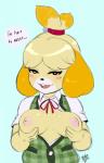 animal_crossing blush breasts canine dog english_text female inverted_nipples isabelle_(animal_crossing) looking_at_viewer mammal nintendo nipples pink_nipples randomboobguy text video_games
Rating: Questionable
Score: 9
User: Juni221
Date: April 05, 2014