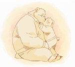 adult_on_young age_difference anthro barefoot belly duo eyes_closed eyewear feet glasses kemono kissing male male/male overweight overweight_anthro overweight_male wearing_glasses young younger_male garouzuki gin_(garouzuki) ken_(garouzuki) bear mammal polar_bear ursine hi_res