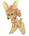 2017 5_fingers anthro bikini breasts brown_hair clothing female fingers fur futaba_channel green_eyes green_ribbon hair hi_res lagomorph leporid mammal mouth_closed navel nijiura_maids orange_bikini orange_clothing orange_swimwear ponytail rabbit scut_tail short_stack short_tail simple_background solo sousai-san swimwear tail tan_body tan_fur thick_thighs two-piece_swimsuit white_background wide_hipped_female zamuzaza2