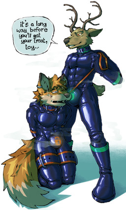 anthro anthro_on_anthro antlers bdsm black_boots black_clothing black_footwear black_latex body_worship boots brown_body brown_fur bulge bulge_sniffing canon_x_oc clothing collar crotch_sniffing dominant dominant_anthro dominant_male duo ear_piercing ear_ring fluffy fluffy_tail footwear fur genitals gloves hands_behind_back handwear horn kneeling_oral_position latex latex_clothing latex_gloves latex_handwear latex_skinsuit leash leash_pull leashed_collar lidded_eyes lock_bulge lock_symbol male male/male male_anthro multicolored_body multicolored_fur musk musk_worship musky_crotch musky_penis null_bulge orange_body orange_fur penis penis_sniffing piercing restrained ring_piercing rubber_boots scut_tail selfship shoes short_tail simple_background skinsuit sniffing standing submissive submissive_anthro submissive_male tail tan_body tan_fur tight_clothing white_background yumeship a_guy_somewhere beastars louis_(beastars) canid canine deer fox mammal hi_res