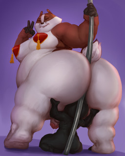 anthro balls biceps big_butt bodily_fluids butt duo face_in_ass facesitting genital_fluids genitals huge_butt male male/male musclegut muscular muscular_legs nipple_tassels nude overweight overweight_anthro overweight_male penis pole precum sitting sitting_on_another size_difference stripper stripper_pole tassels dagapuff cartoon_network mao_mao:_heroes_of_pure_heart badgerclops sheriff_mao_mao_mao badger domestic_cat felid feline felis mammal mustelid musteline absurd_res hi_res