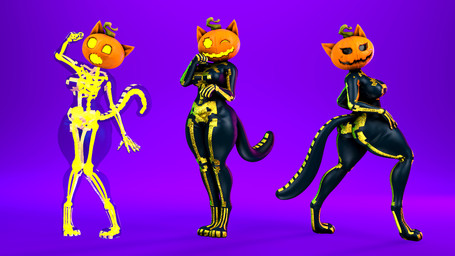 4_toes anthro big_breasts big_butt black_body bone breasts butt digitigrade feet female food for_a_head fruit glistening glistening_body group hand_on_leg hand_on_own_leg hand_on_own_thigh hand_on_thigh holding_object looking_at_viewer markings one_eye_closed open_mouth orange_head plant pumpkin pumpkin_head purple_background simple_background skeleton skeleton_(marking) smile smiling_at_viewer square_crossover standing surprised tail thick_thighs toes translucent translucent_body trio visible_skeleton wide_hips wink winking_at_viewer yellow_eyes yellow_mouth extroke twilightv0ids_(modeler) epic_games fortnite spice_(fortnite) domestic_cat felid feline felis mammal object_head 16:9 3d_(artwork) digital_media_(artwork) full-length_portrait hi_res portrait source_filmmaker_(artwork) widescreen