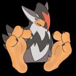 1:1 2019 3_toes alpha_channel alternate_version_at_source ambiguous_gender avian barefoot beak biped bird black_body black_feathers budge_(artist) claws digital_media_(artwork) feathers feet feral feral_with_feet foot_focus front_view generation_4_pokemon grey_body grey_feathers hair hair_over_eye hi_res humanoid_feet looking_at_viewer multicolored_body multicolored_feathers nintendo one_eye_obstructed open_mouth orange_beak plantigrade pokemon pokemon_(species) red_body red_eyes red_feathers signature simple_background sitting smile soles solo staraptor tail tail_feathers toe_claws toes tongue transparent_background white_body white_feathers